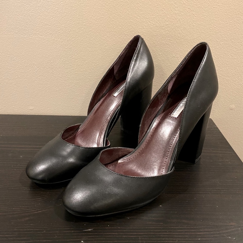 Bcbg block heels black leather pumps